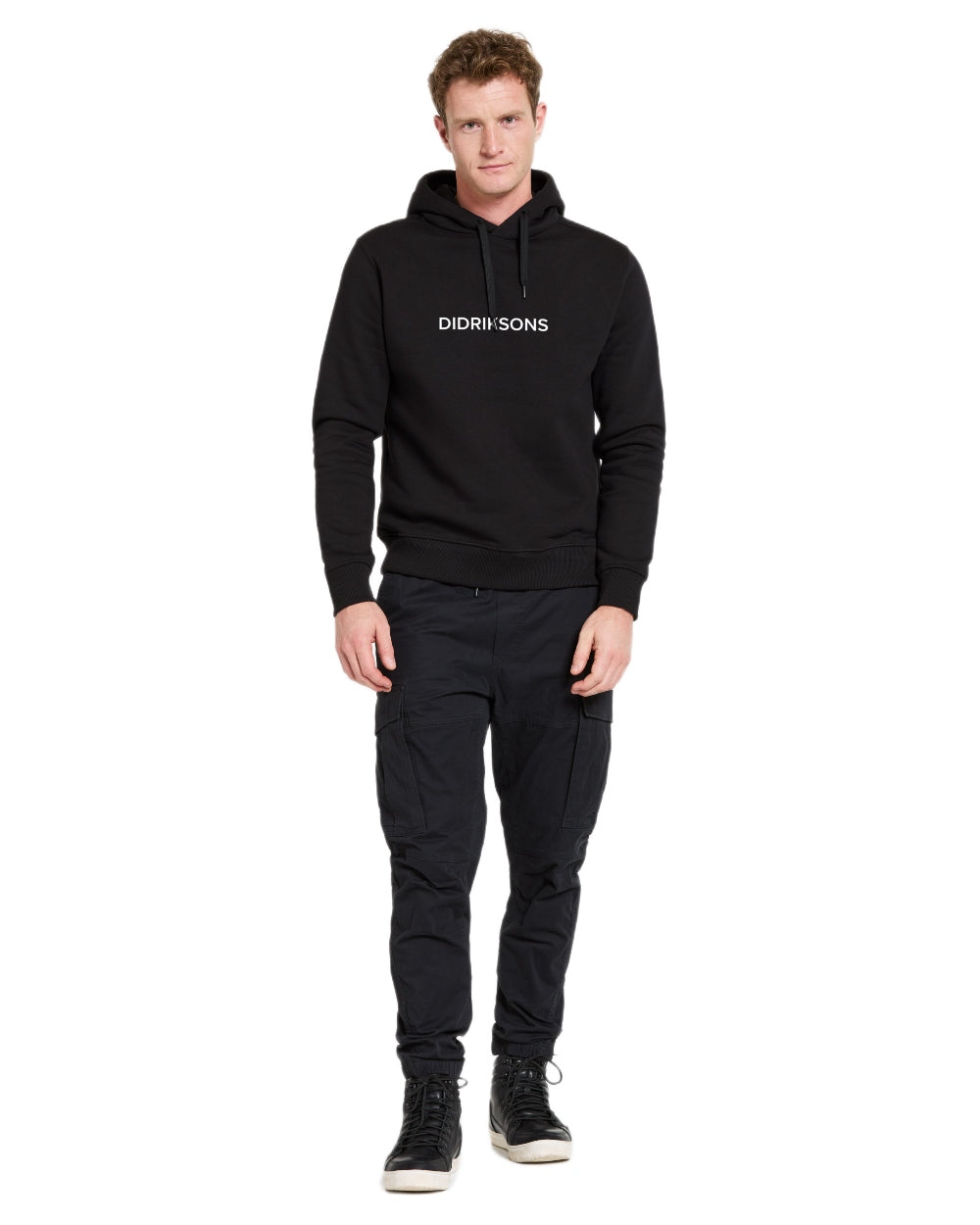 Black coloured Didriksons Mens Ven Hoodies on white background 