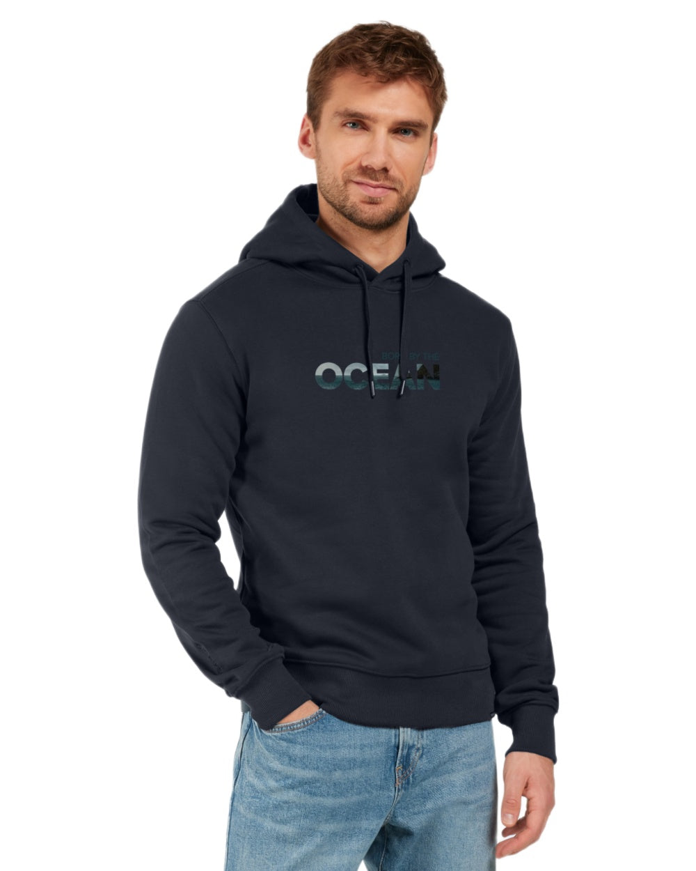 Navy coloured Didriksons Mens Ven Ocean Hoodie on white background 