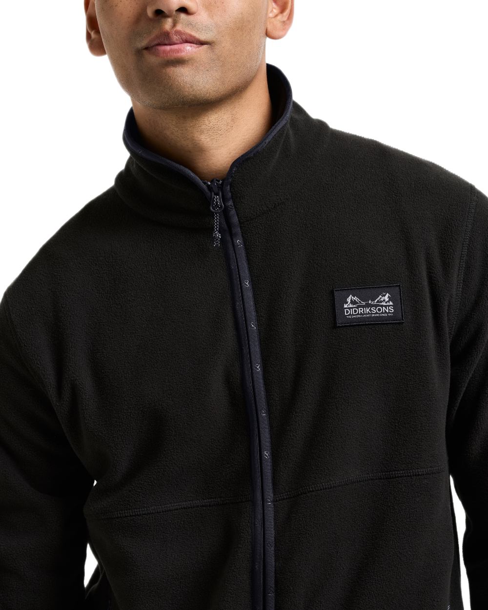 Black coloured Didriksons Mens Vito Full Zip Fleece on white background 