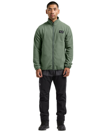 Light Moss coloured Didriksons Mens Vito Full Zip Fleece on white background 