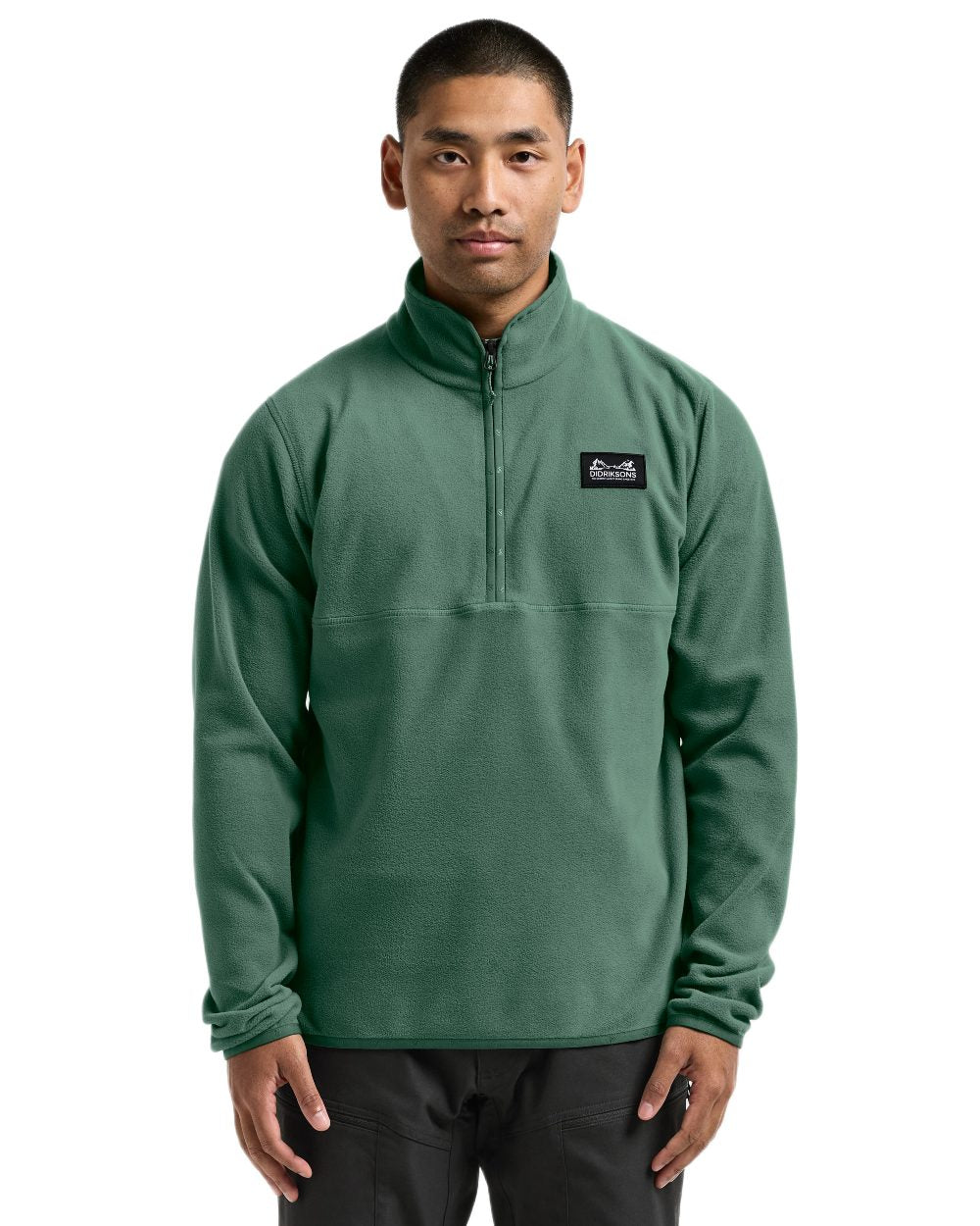 Dark Moss coloured Didriksons Mens Vito USX Half Zip Sweater on white background 
