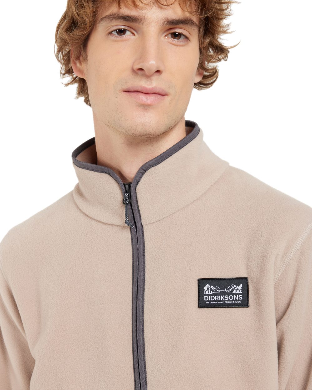 Beach Biege coloured Didriksons Mens Vito USX Half Zip Sweater on white background 
