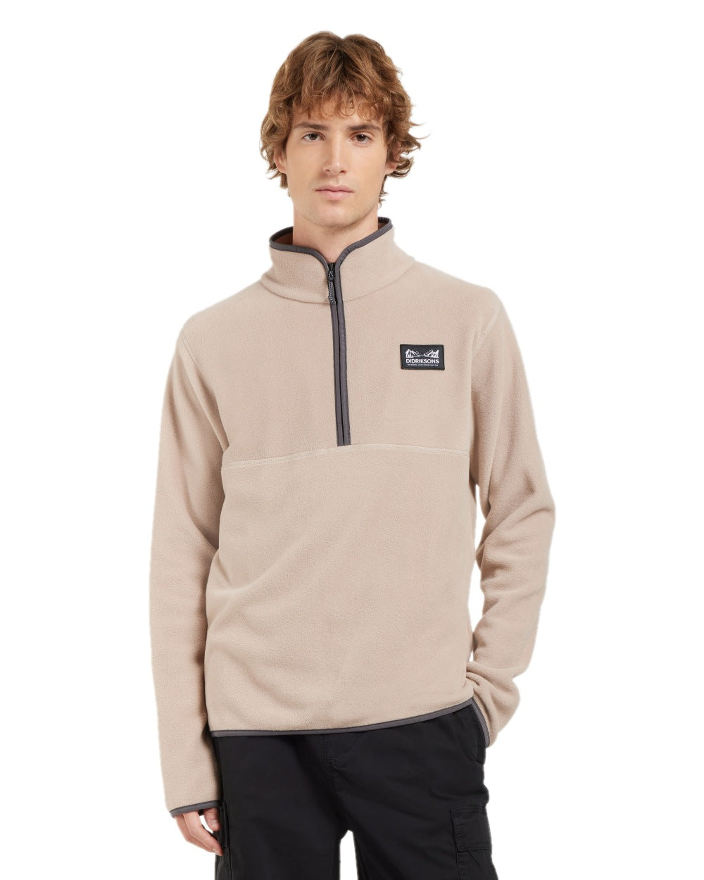 Beach Biege coloured Didriksons Mens Vito USX Half Zip Sweater on white background 