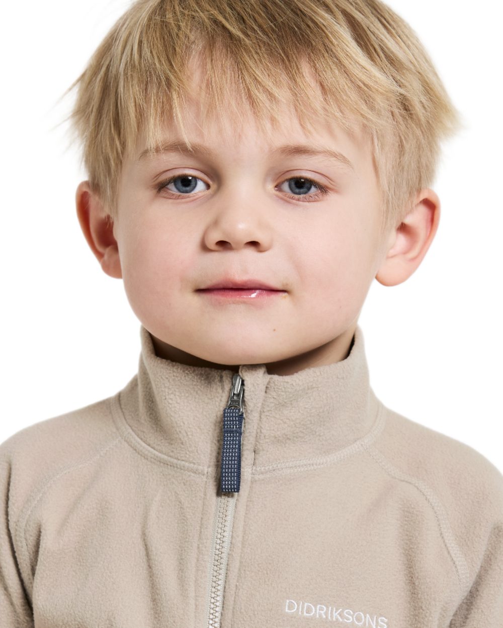 Beach Beige coloured Didriksons Monte Kids Fullzip Fleece on white background 