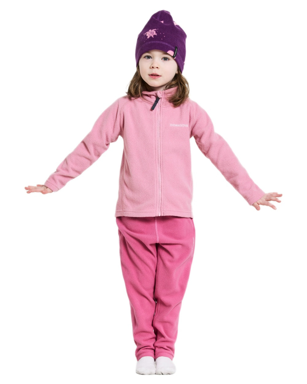Light Heather Pink coloured Didriksons Monte Kids Fullzip Fleece on white background 