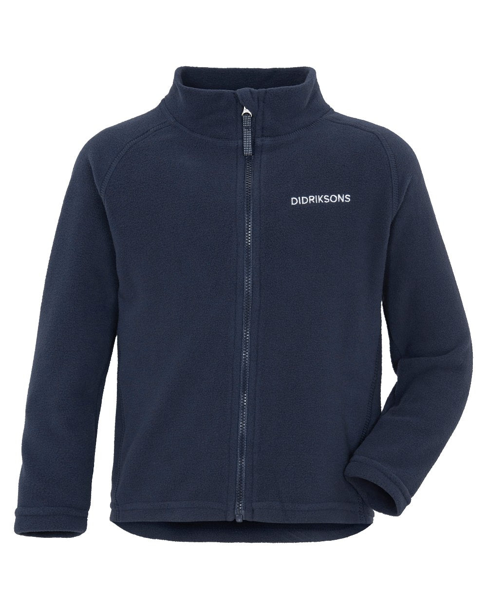 Navy coloured Didriksons Monte Kids Fullzip Fleece on white background 