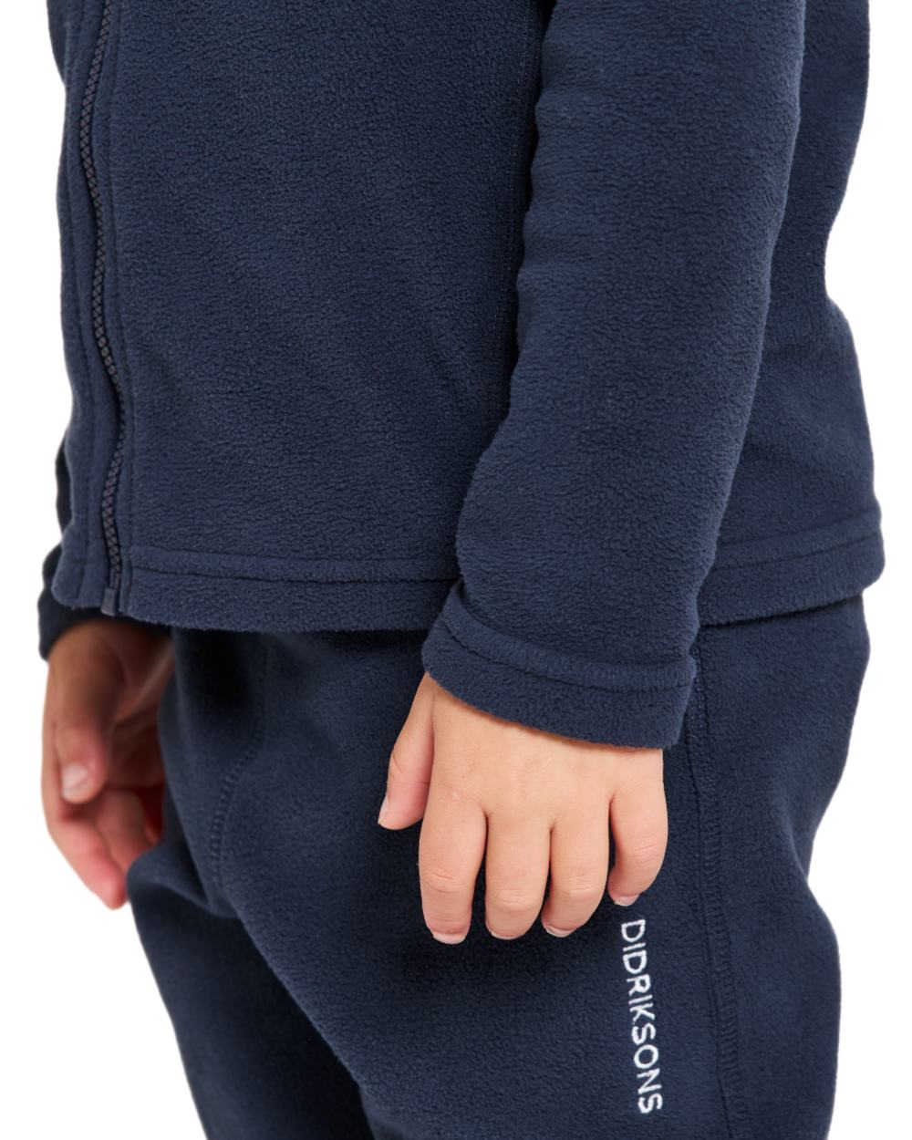 Navy coloured Didriksons Monte Kids Fullzip Fleece on white background 