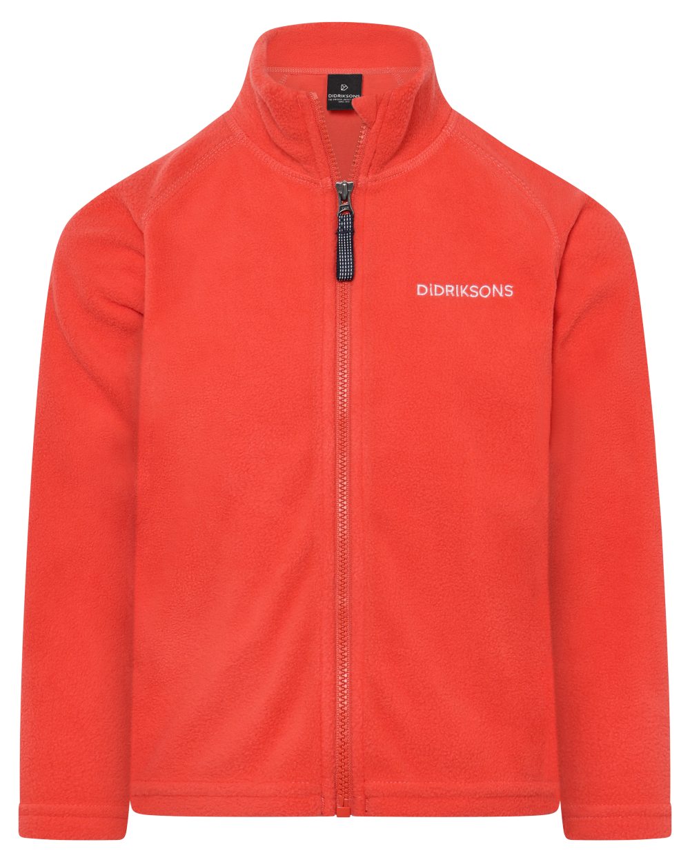 Paprika coloured Didriksons Monte Kids Fullzip Fleece on white background 