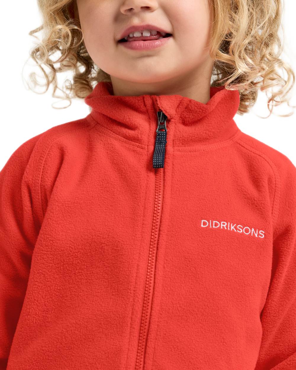 Paprika coloured Didriksons Monte Kids Fullzip Fleece on white background 