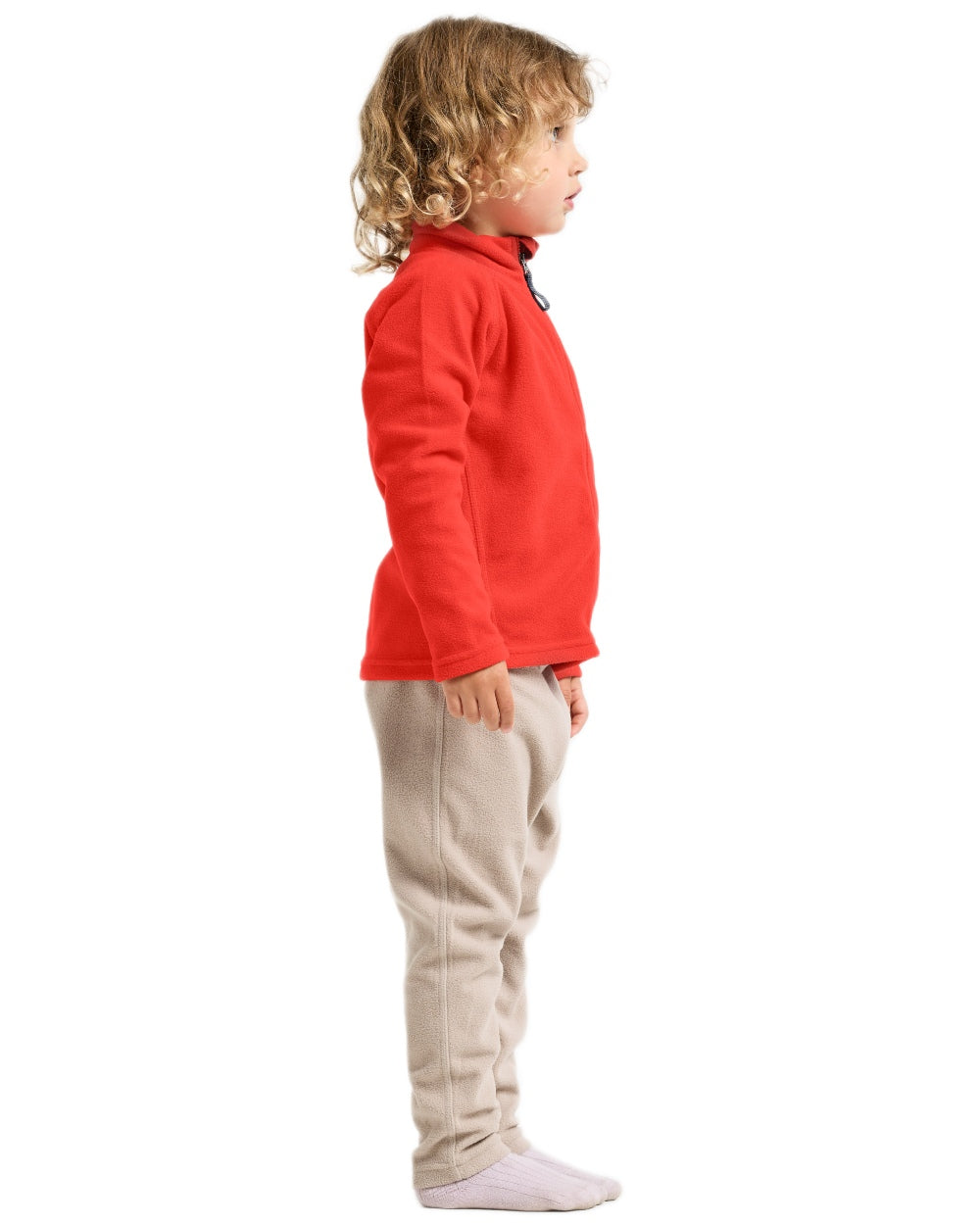 Paprika coloured Didriksons Monte Kids Fullzip Fleece on white background 