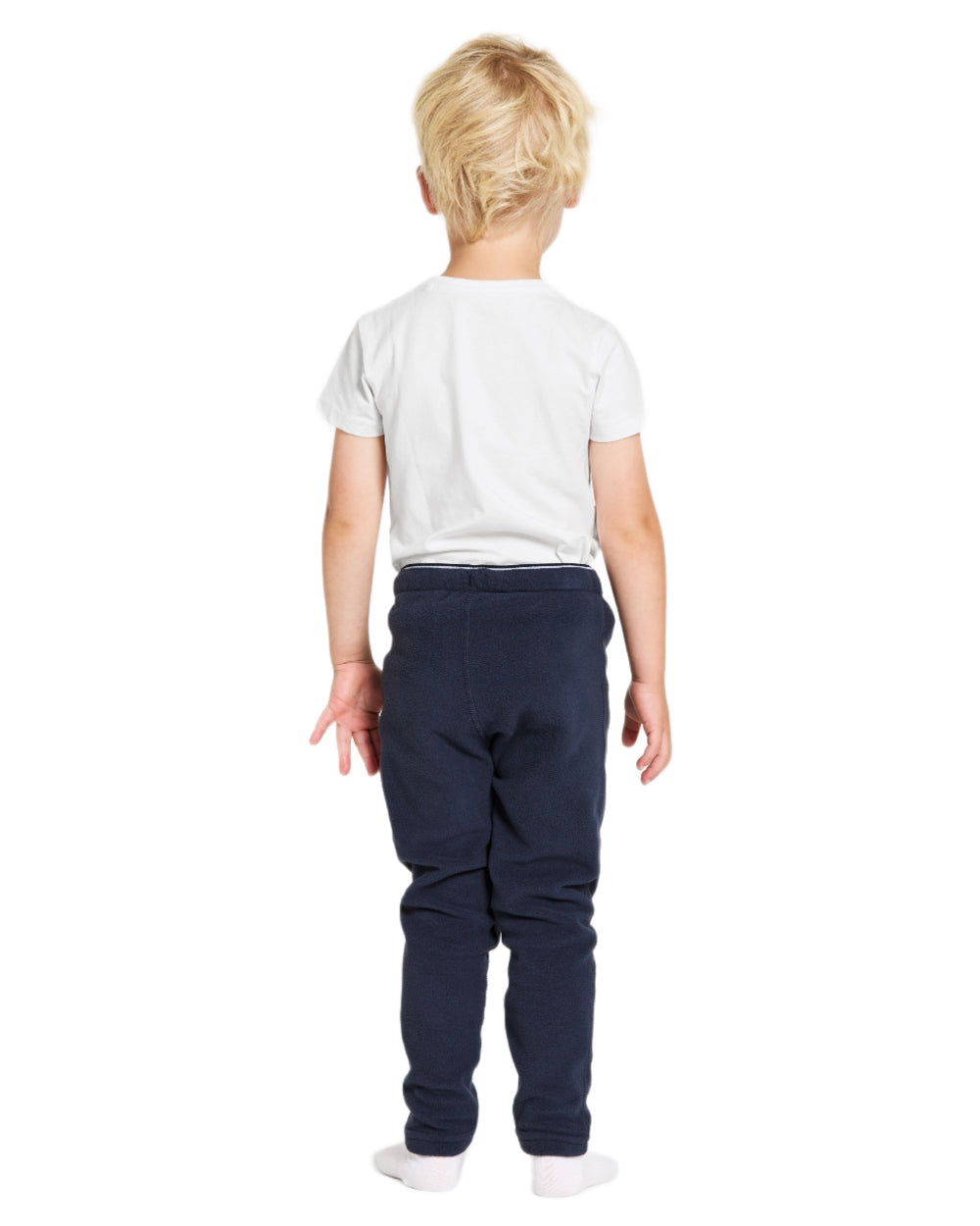 Navy coloured Didriksons Monte Kids Pants on white background 