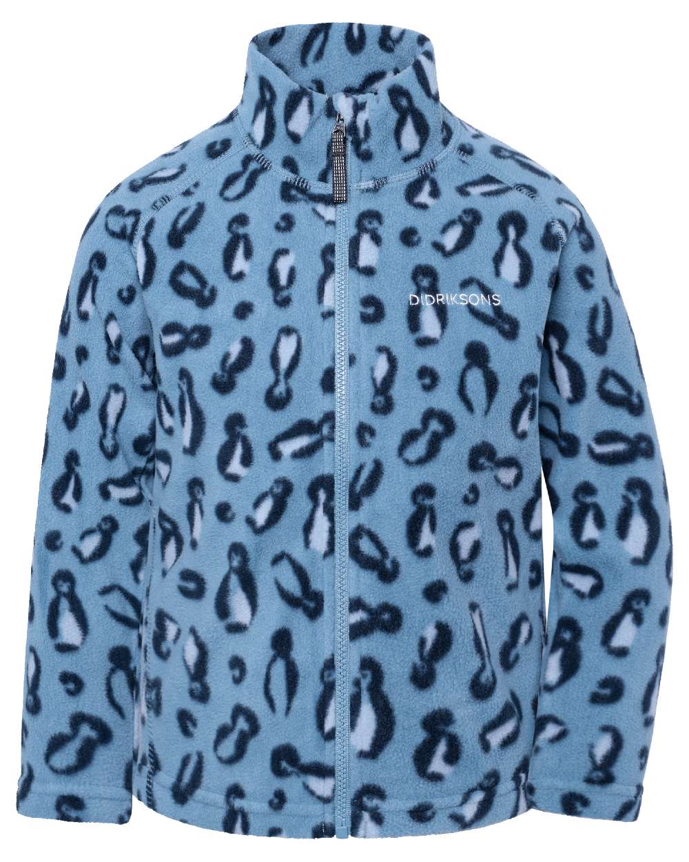 Penguino Blue coloured Didriksons Monte Print Kids Fullzip 11 on white background 