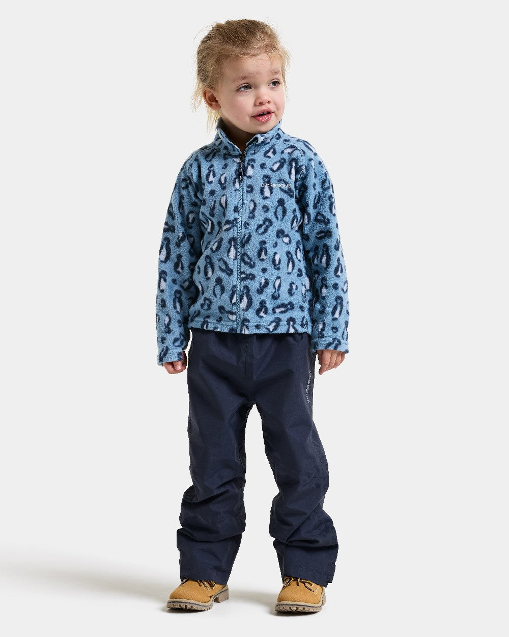 Penguino Blue coloured Didriksons Monte Print Kids Fullzip 11 on white background 
