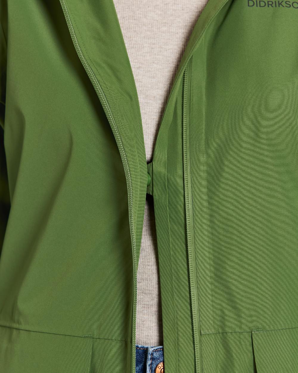 Velvet Green coloured Didriksons Nadja Parka on white background 