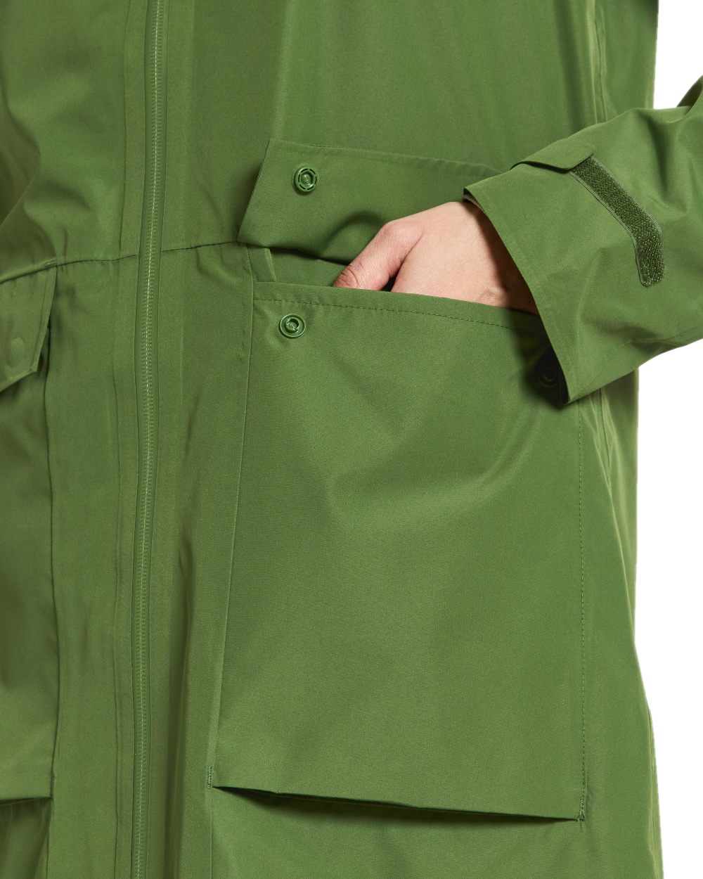 Velvet Green coloured Didriksons Nadja Parka on white background 