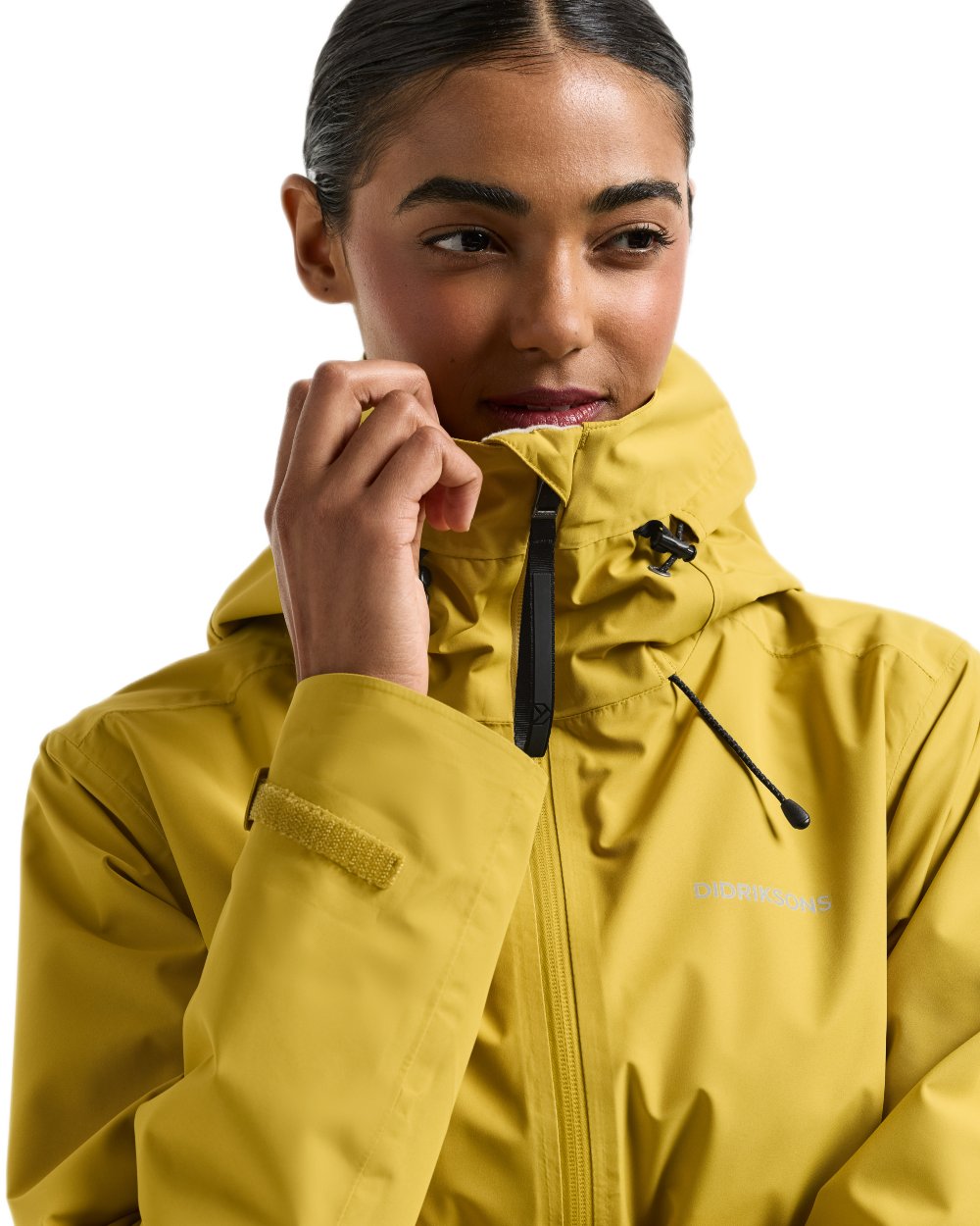 Yellow Pollen coloured Didriksons Nadja Womens Long Parka 4 on white background 