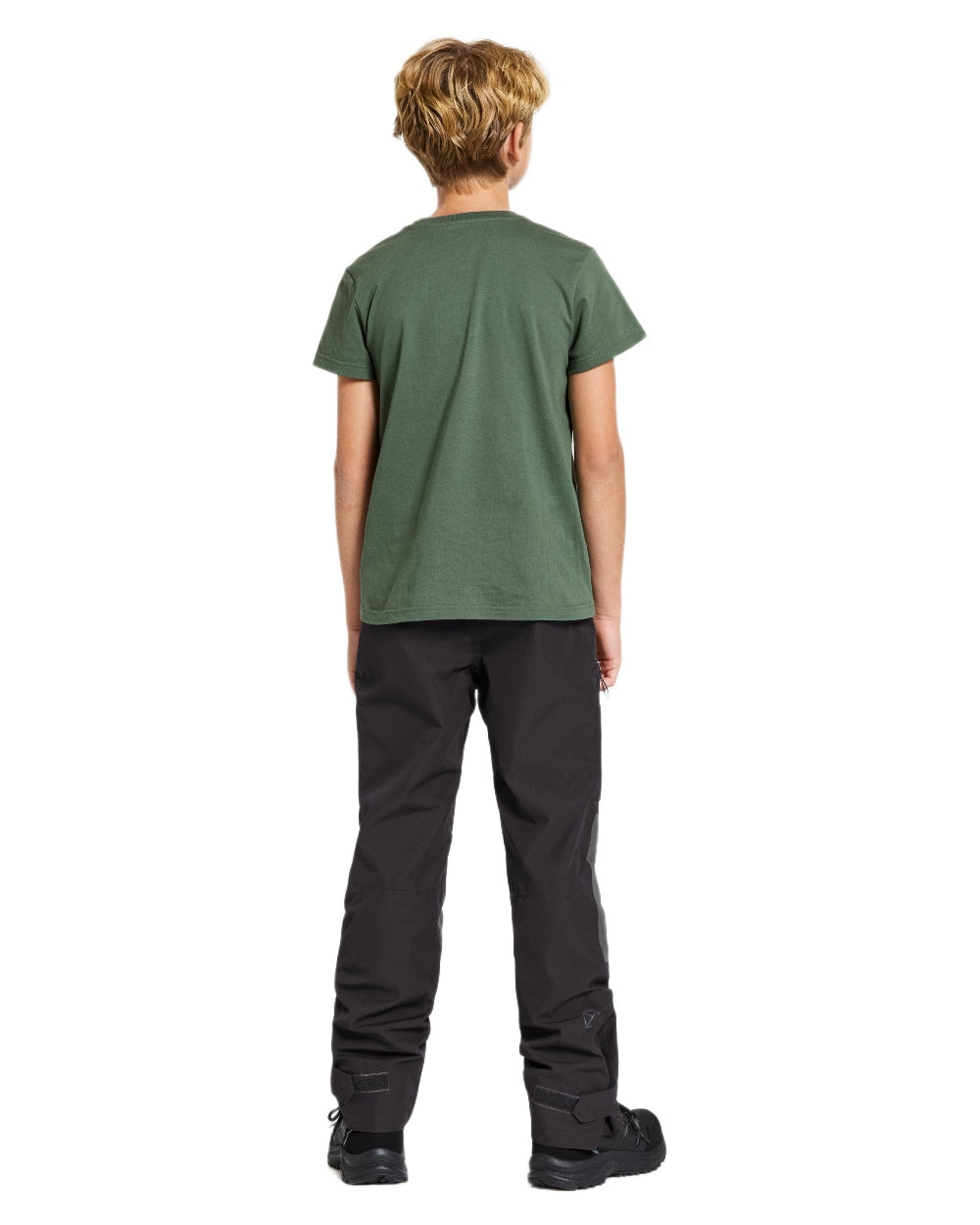 Black coloured Didriksons Childrens Svalort Pants on white background 