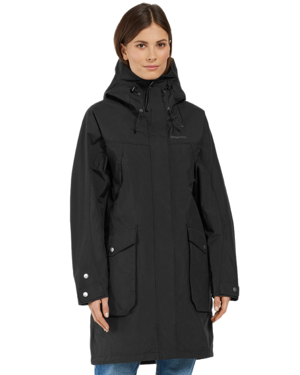 Black Coloured Didriksons Thelma Womens Parka 10 on white background 