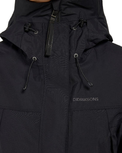 Black Coloured Didriksons Thelma Womens Parka 10 on white background 