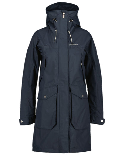 Dark Night Blue Coloured Didriksons Thelma Womens Parka 10 on white background 