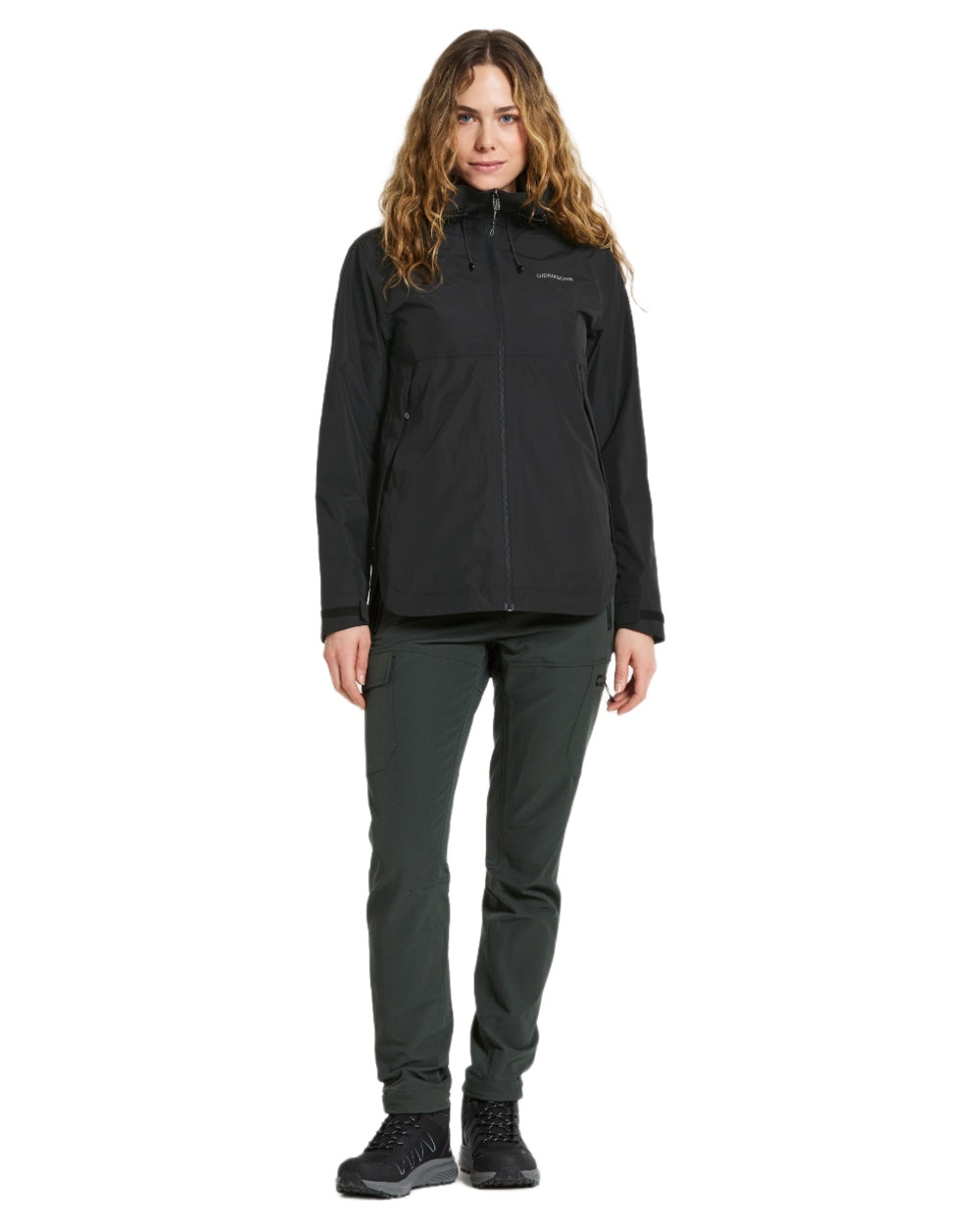 Black coloured Didriksons Tilde Womens Jacket on white background 