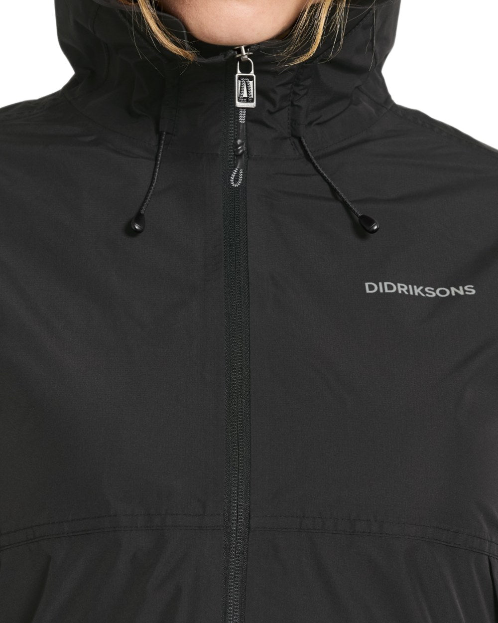 Black coloured Didriksons Tilde Womens Jacket on white background 