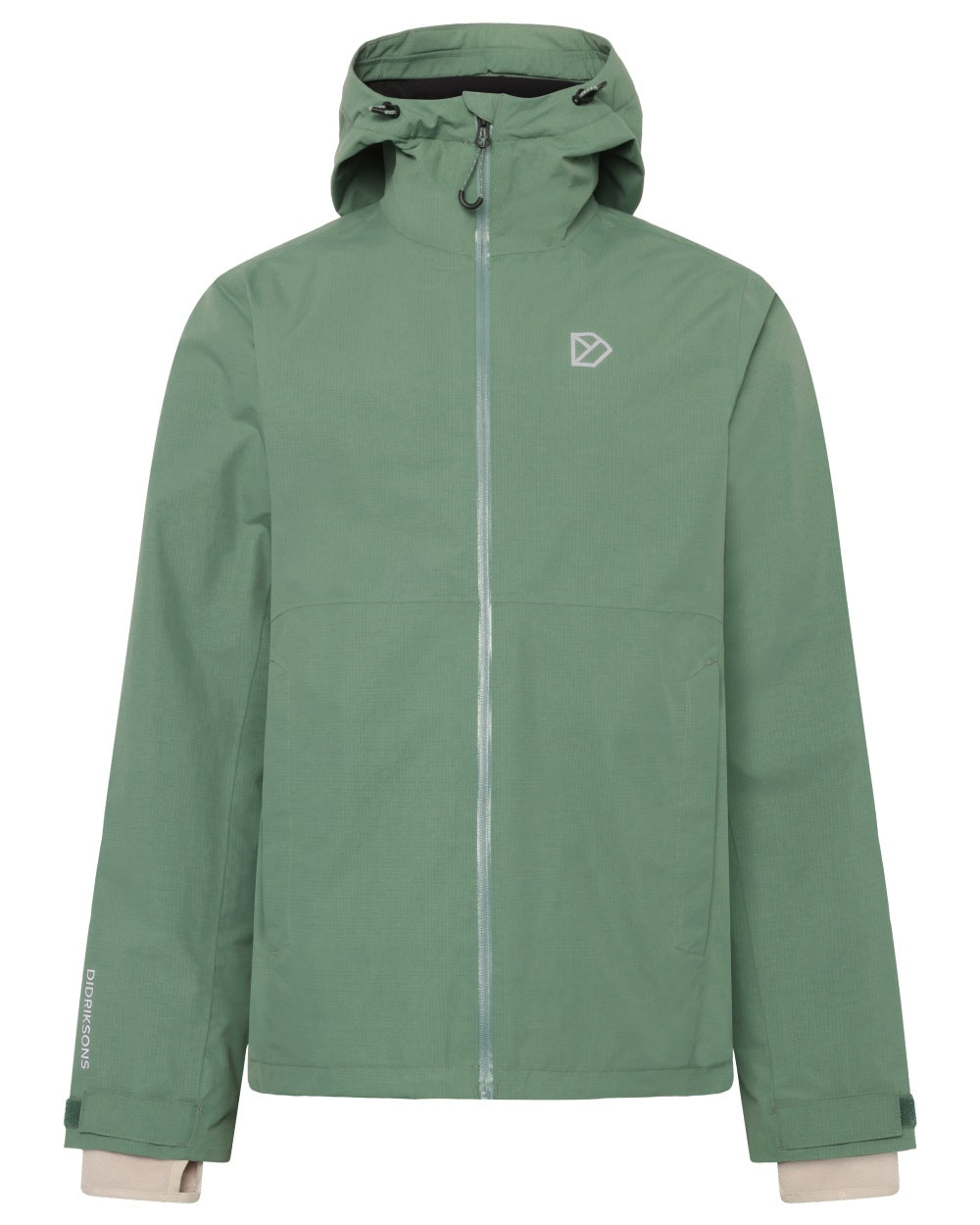 Dark Moss coloured Didriksons Trien Jacket on white background 