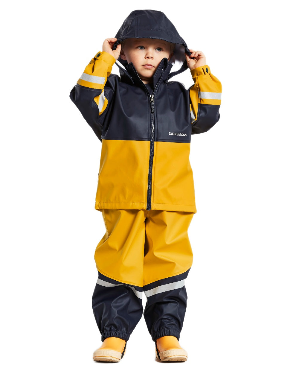 Oat Yellow coloured Didriksons Waterman Kids Rain Set on white background 