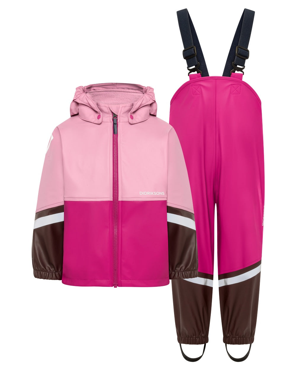 Oyster Pink coloured Didriksons Waterman Kids Rain Set on white background 