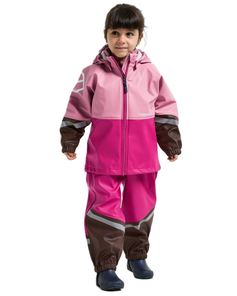 Oyster Pink coloured Didriksons Waterman Kids Rain Set on white background 