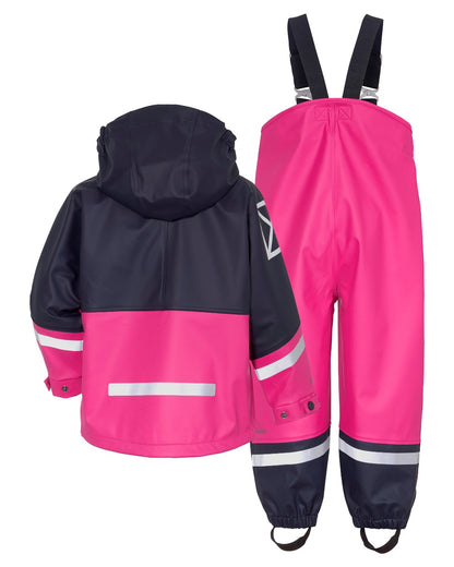 Plastic Pink coloured Didriksons Waterman Kids Rain Set on white background 