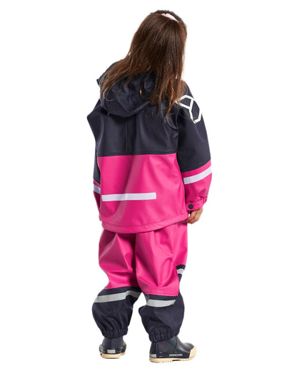 Plastic Pink coloured Didriksons Waterman Kids Rain Set on white background 