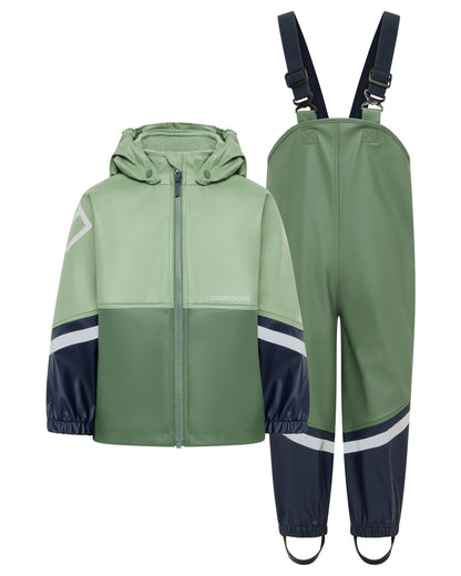 Sage Green coloured Didriksons Waterman Kids Rain Set on white background 