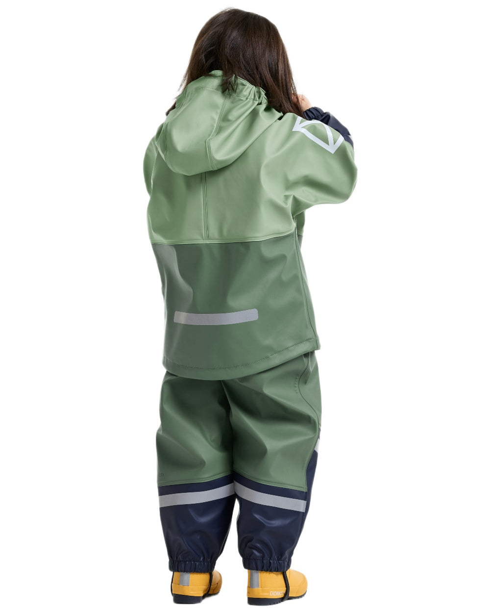 Sage Green coloured Didriksons Waterman Kids Rain Set on white background 