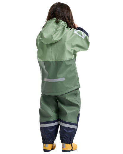 Sage Green coloured Didriksons Waterman Kids Rain Set on white background 