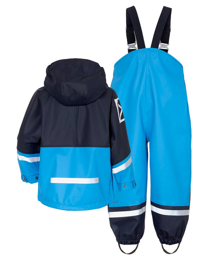 Sharp Blue coloured Didriksons Waterman Kids Rain Set on white background 