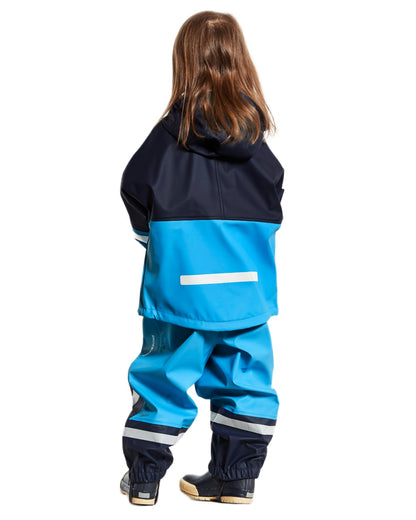 Sharp Blue coloured Didriksons Waterman Kids Rain Set on white background 