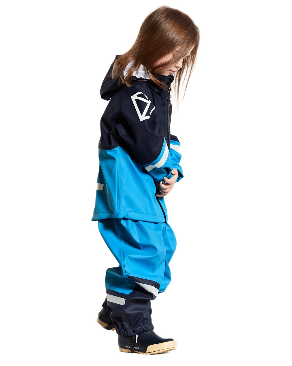 Sharp Blue coloured Didriksons Waterman Kids Rain Set on white background 