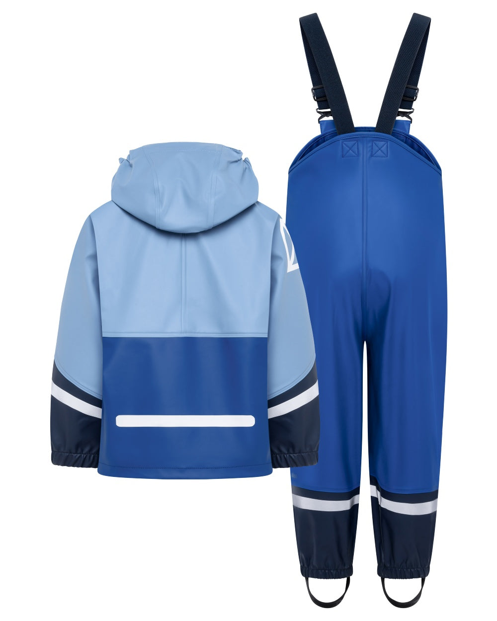 Winter Blue coloured Didriksons Waterman Kids Rain Set on white background 