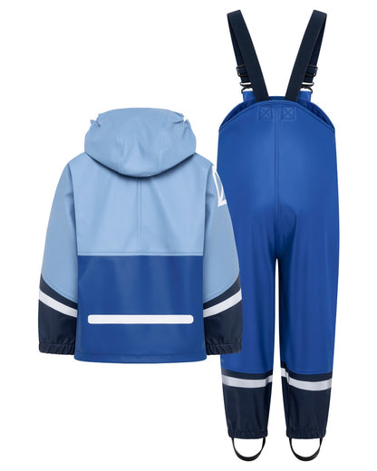 Winter Blue coloured Didriksons Waterman Kids Rain Set on white background 