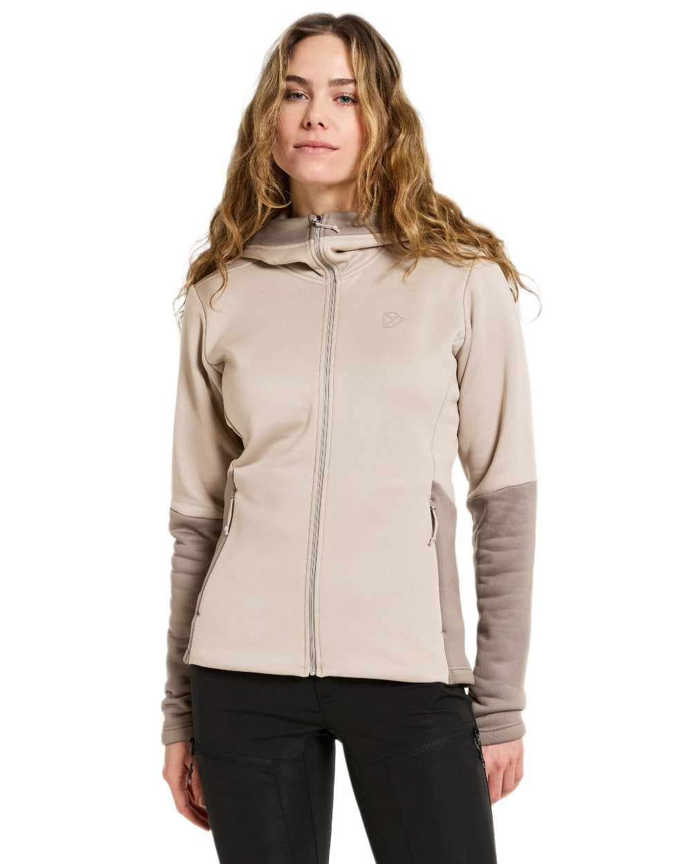 Beach Beige coloured Didriksons Womens Anneli Full Zip Fleece 3 on white background 