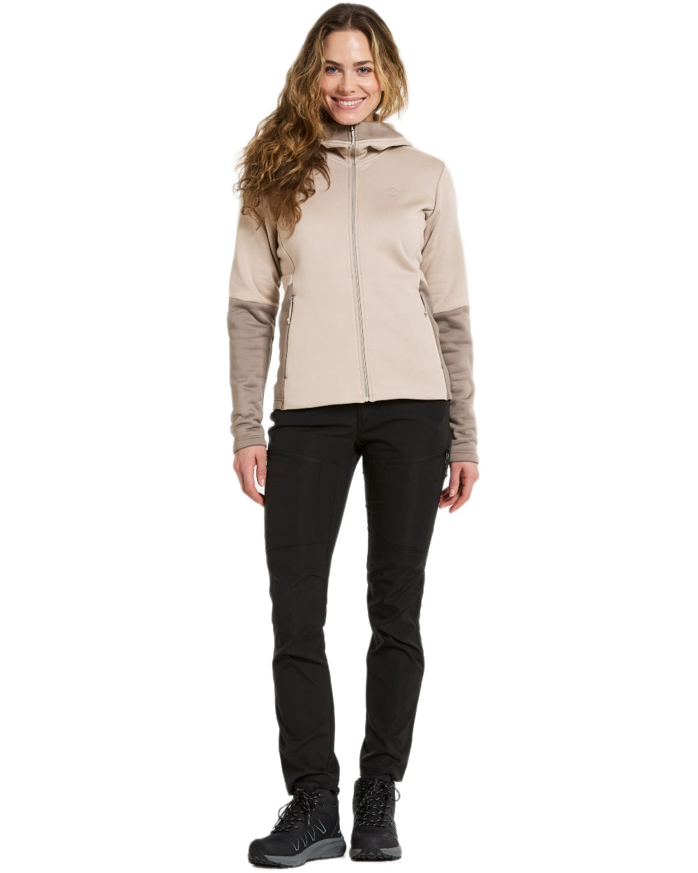 Beach Beige coloured Didriksons Womens Anneli Full Zip Fleece 3 on white background 