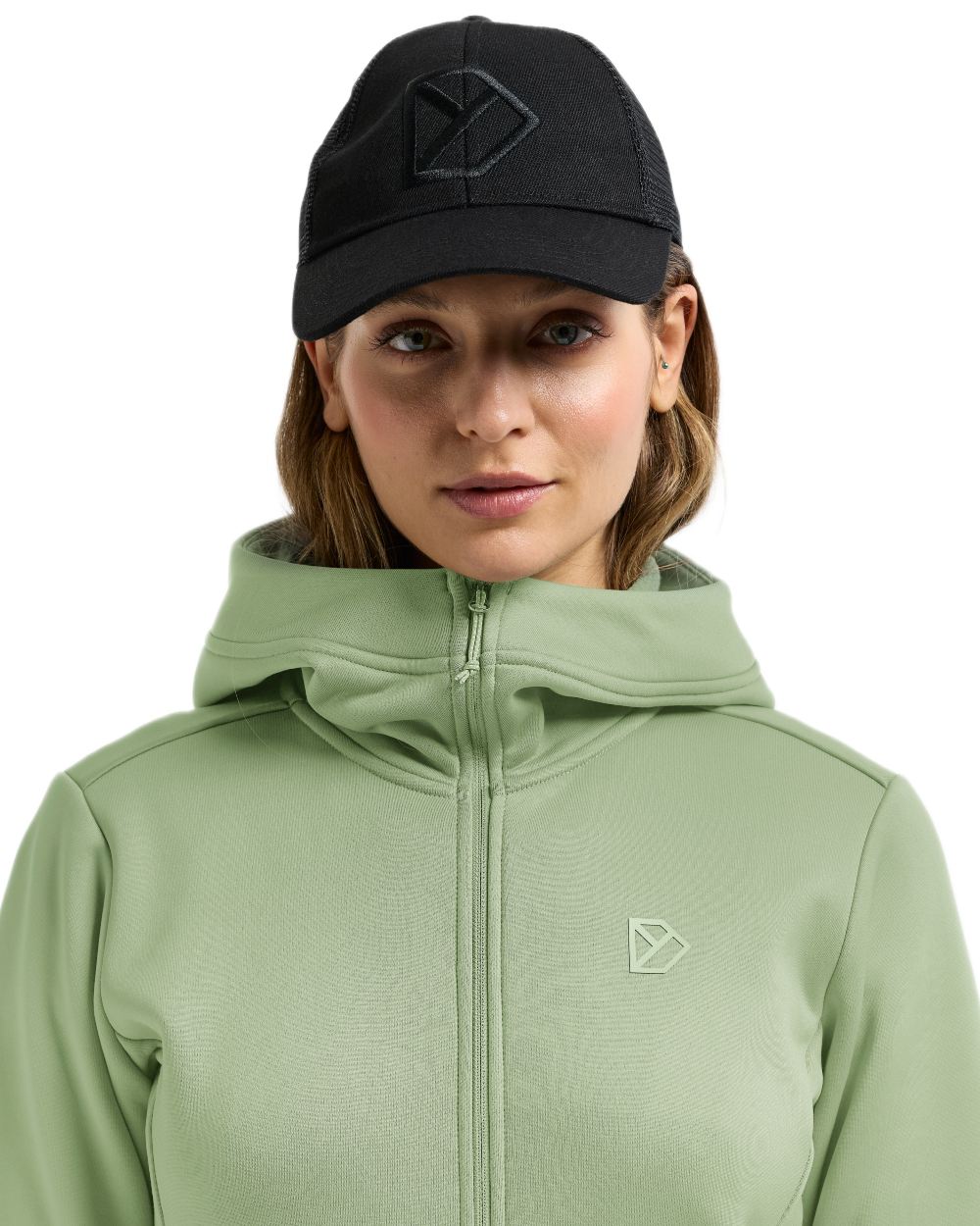 Light Moss coloured Didriksons Womens Anneli Full Zip Fleece 3 on white background 