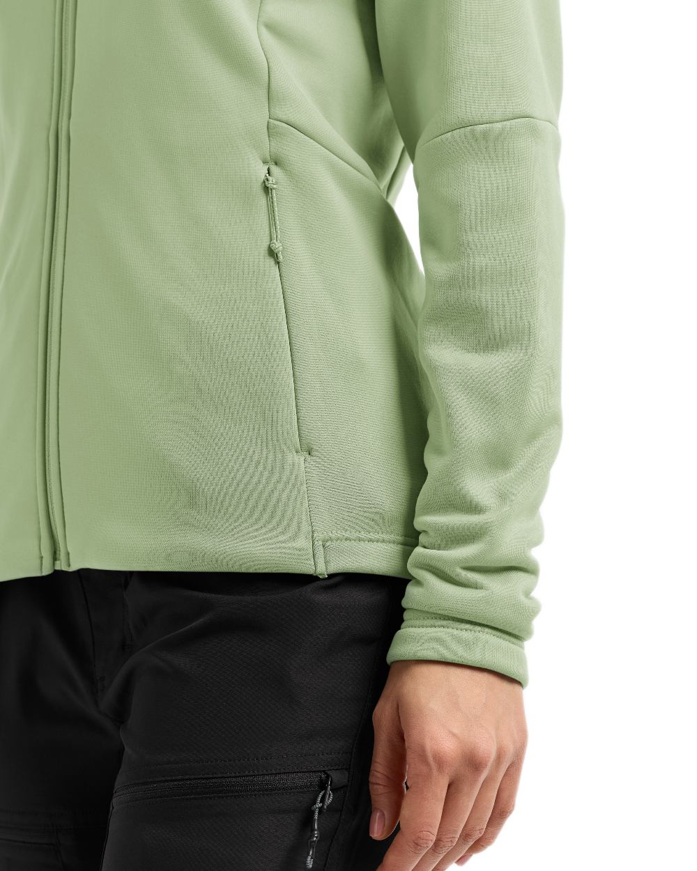 Light Moss coloured Didriksons Womens Anneli Full Zip Fleece 3 on white background 
