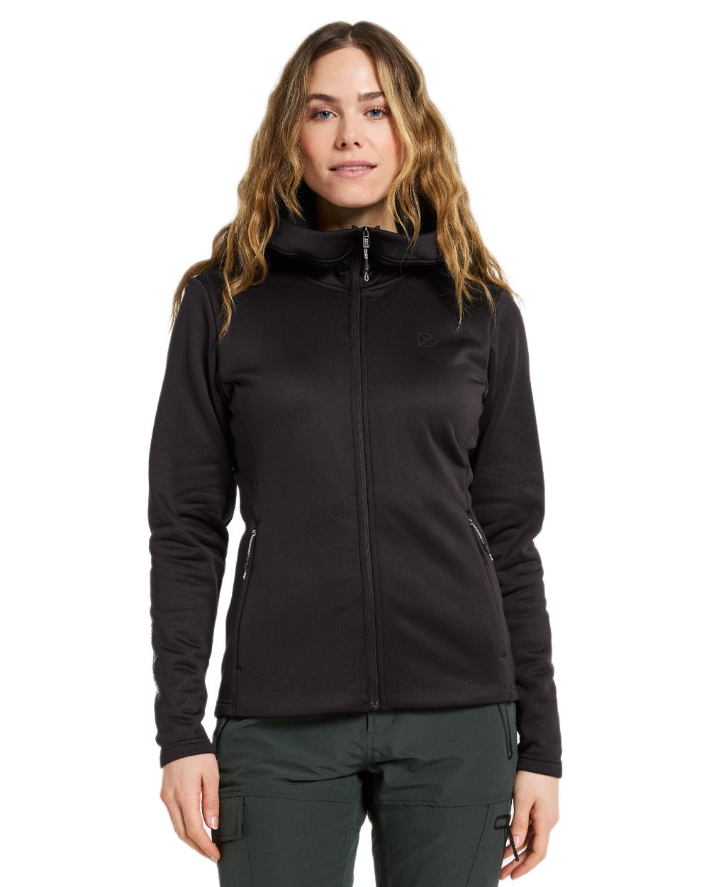 Black coloured Didriksons Womens Anneli Full-Zip Jacket on white background 
