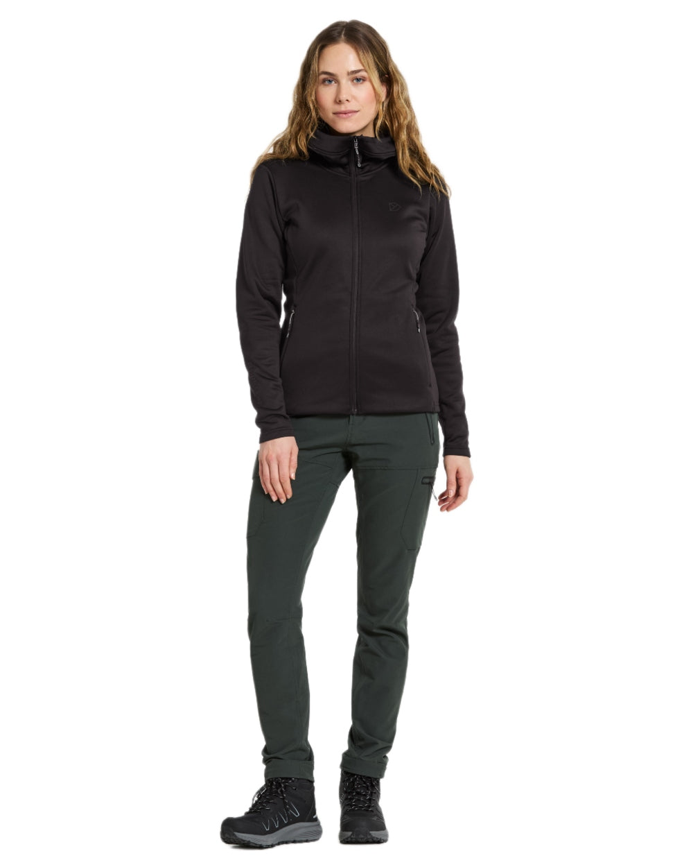Black coloured Didriksons Womens Anneli Full-Zip Jacket on white background 