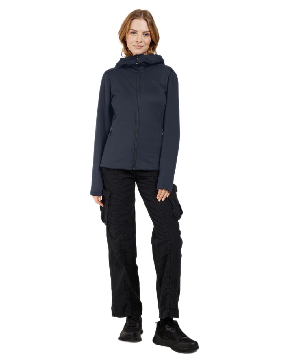 Dark Night Blue coloured Didriksons Womens Anneli Full-Zip Jacket on white background 