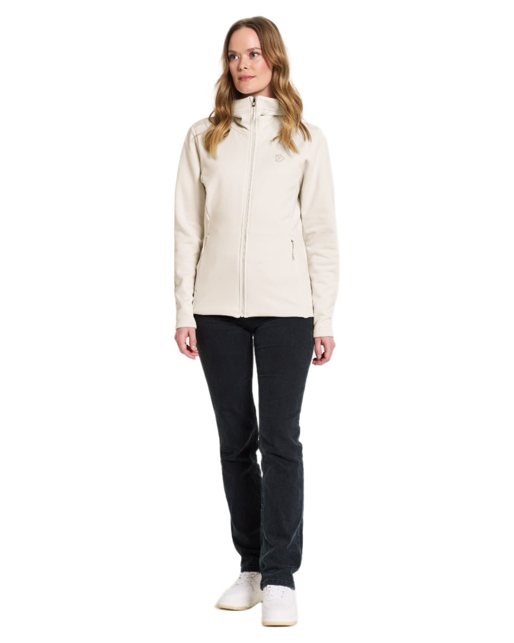 Shell White coloured Didriksons Womens Anneli Full-Zip Jacket on white background 