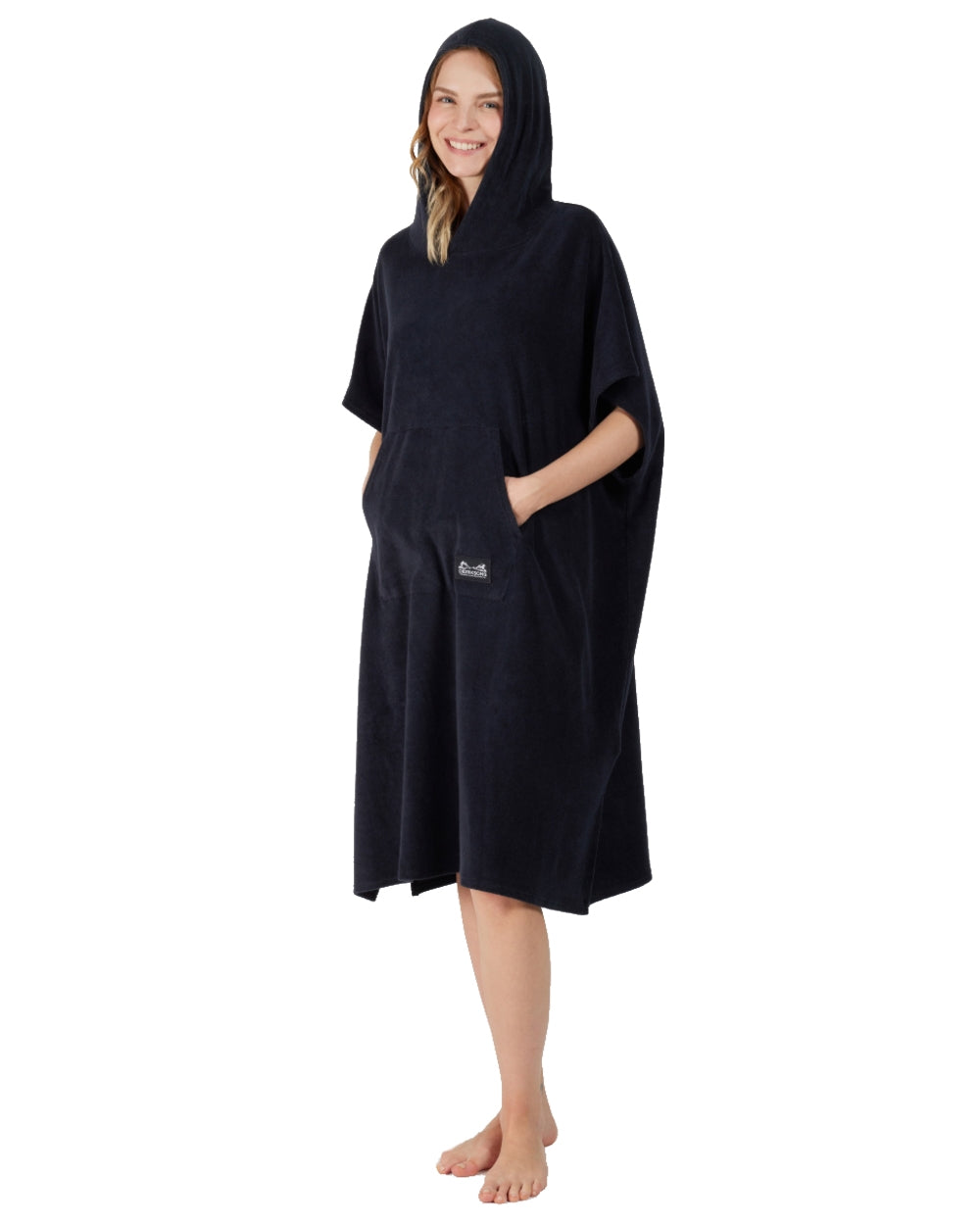 Dark Night Blue coloured Didriksons Womens Belin Poncho on white background 