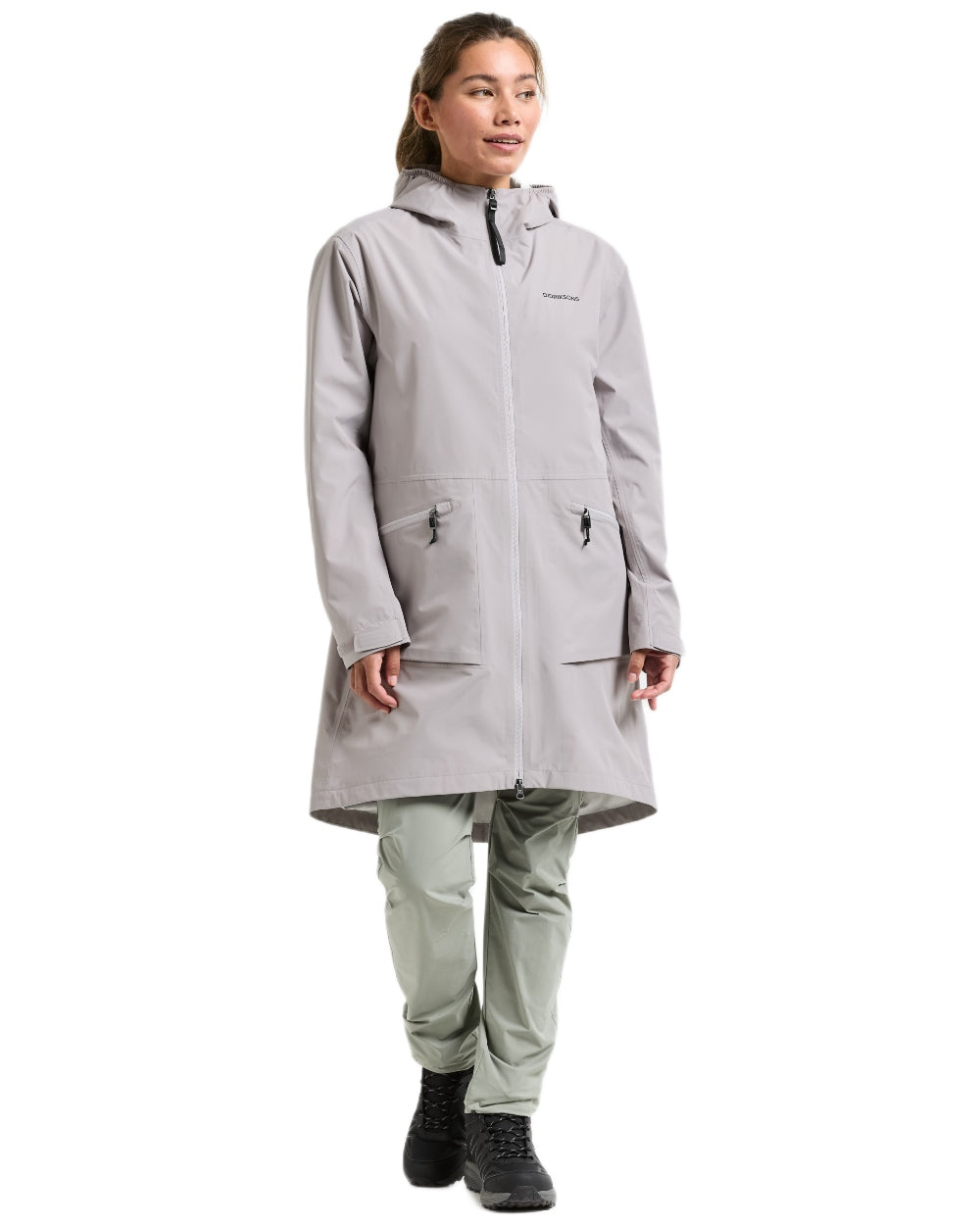 Sunrise Mist coloured Didriksons Womens Eliana Parka on white background 